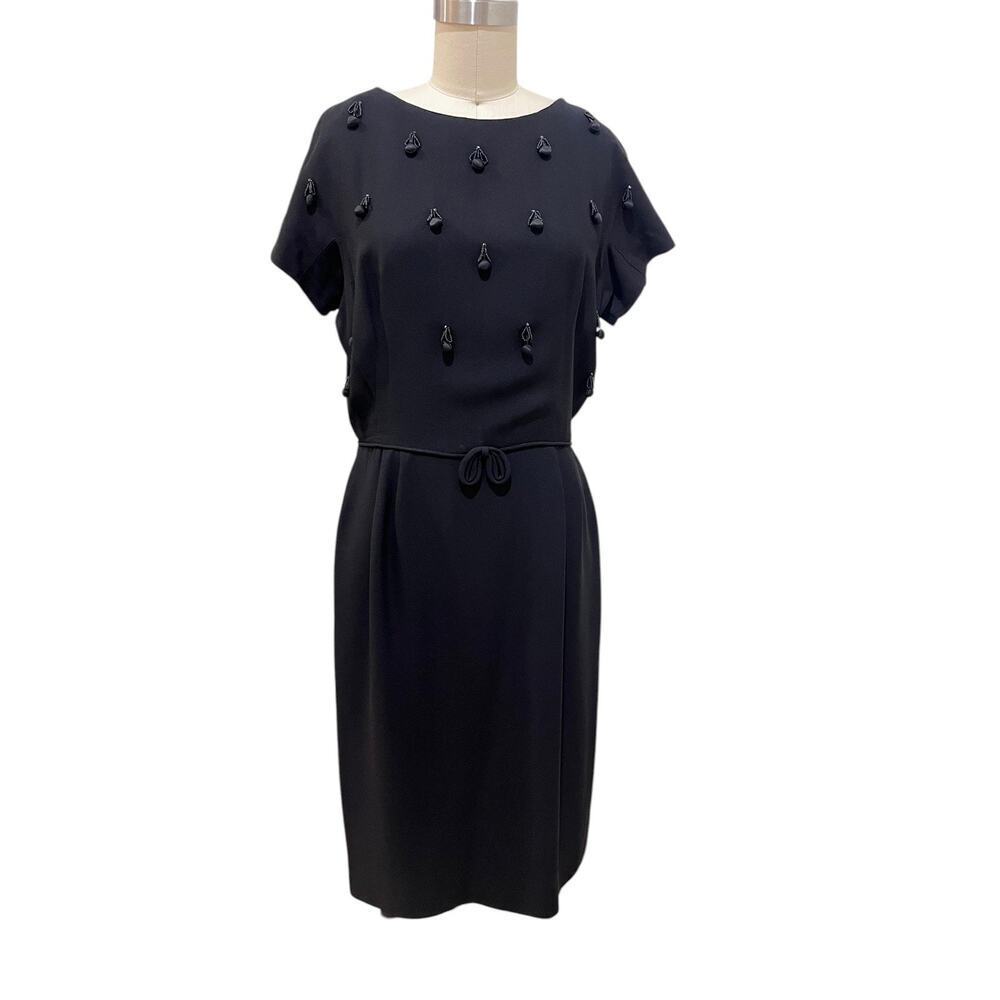 Vintage Henry-Lee Dress Womens Size 6 Black Beaded Blouson Midi Little Black
